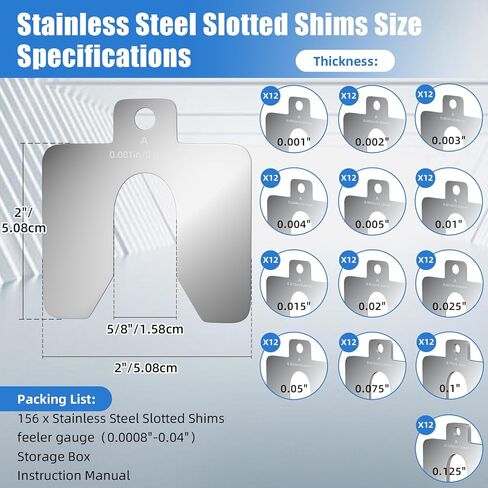 156 Pcs Size C 4" x 4" Stainless Steel Slotted Shims Kit, Metal Shim Stock for Leveling, Precision Shims Assortment with Feeler Gauge and Storage Box, Shim Kit for Furniture, Machinist, Motor Shop in Kuwait