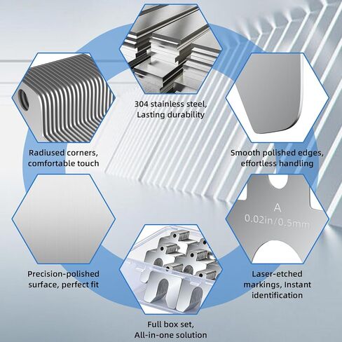 156 Pcs Size C 4" x 4" Stainless Steel Slotted Shims Kit, Metal Shim Stock for Leveling, Precision Shims Assortment with Feeler Gauge and Storage Box, Shim Kit for Furniture, Machinist, Motor Shop in Kuwait