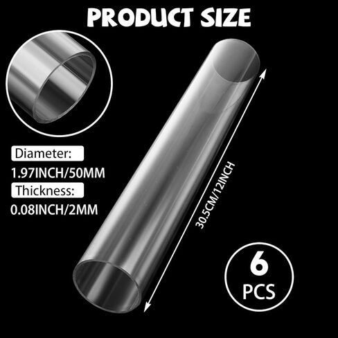 LANIAKEA 6PCS Clear Polycarbonate Tube, 2" (50mm) Diameter Round DIY Plastic Tubing, 12"(305mm) Length Rigid Storage Tube,5/64" (2mm) Wall in Saudi Arabia