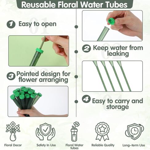 30 قطعة من أنابيب المياه الزهرية للزهور، أنابيب مياه الزهور الخضراء، قوارير جذعية للزهور مقاس 5.71 بوصة مع أغطية أنبوب زهور بلاستيكي لترتيبات الزهور الطازجة ومستلزمات بائعي الزهور in Kuwait