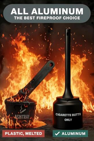 Aluminum 5 Gallon Cigarette Butt Disposal Outdoor, Durable Smoker’s Outpost Site Saver Cigarette Receptacle, Large All Weather Outdoor Ashtray 40" H x 12" Diameter, Black in Saudi Arabia