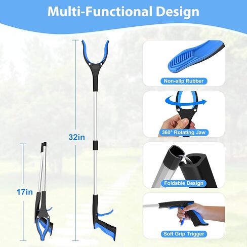 8 Pack 32 Inch Grabber Reacher Tool, Heavy Duty Lightweight Trash Picker Upper Grabber for Elderly Assist, Easy-Grip Non-Slip Handle, Multi-Use Home Outdoor Community Cleanup Mobility Aid Tool in Kuwait