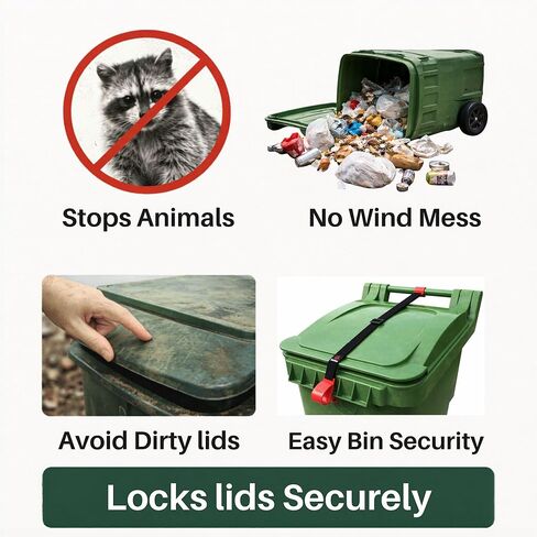 Trash Can Lock for Animals Raccoon Proof Garbage Can Lock, Keeps Raccoons & Animals Out of Trash Bins, Heavy Duty Outdoor Lid Lock System in Saudi Arabia