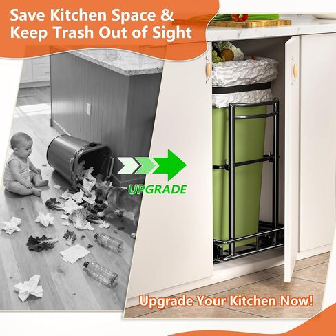 Under Sink Trash Can Pull Out, Reinforced Heavy Duty Steel Frame Slider, No Can/Fits 7-13 Gal 50Qt Garbage Bin/Quiet Close Slides, Pull Out Trash Can Under Counter for Minimum Cabinet 13"Wx19"Dx17"H in Saudi Arabia