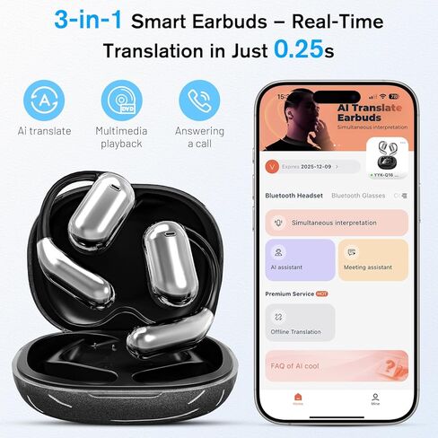AI Translator Earbuds, Real-Time Language Translation, Multi Languages Translation Headphones 3 in 1, Noise Cancelling, Wireless Bluetooth 5.3, Travel Business, Vital Translate Buds for iOS & Android in Kuwait