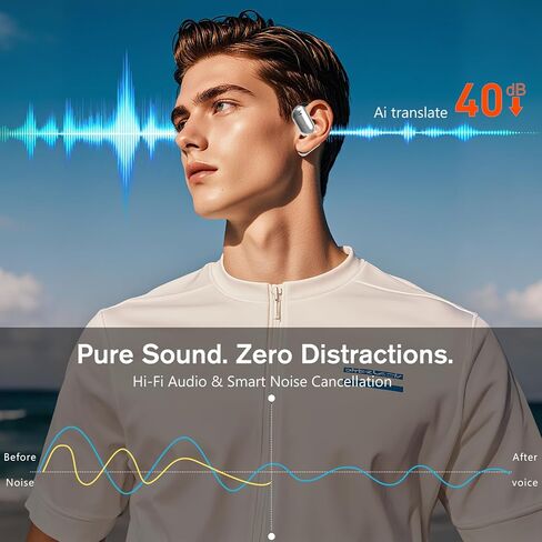 AI Translator Earbuds, Real-Time Language Translation, Multi Languages Translation Headphones 3 in 1, Noise Cancelling, Wireless Bluetooth 5.3, Travel Business, Vital Translate Buds for iOS & Android in Kuwait