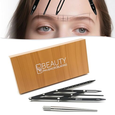 Eyebrow Ruler Brow Compass Golden Ratio Stencil Flexible Arms Microblading Tattoo Eyebrow Positioning Measurement Calipers Foldable Makeup Symmetrical Tool with Stainless Steel Microblading Pen Set in Saudi Arabia