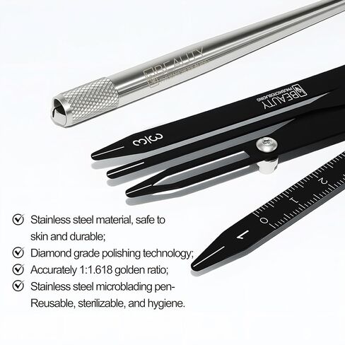 Eyebrow Ruler Brow Compass Golden Ratio Stencil Flexible Arms Microblading Tattoo Eyebrow Positioning Measurement Calipers Foldable Makeup Symmetrical Tool with Stainless Steel Microblading Pen Set in Saudi Arabia