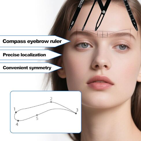 Eyebrow Ruler Brow Compass Golden Ratio Stencil Flexible Arms Microblading Tattoo Eyebrow Positioning Measurement Calipers Foldable Makeup Symmetrical Tool with Stainless Steel Microblading Pen Set in Saudi Arabia