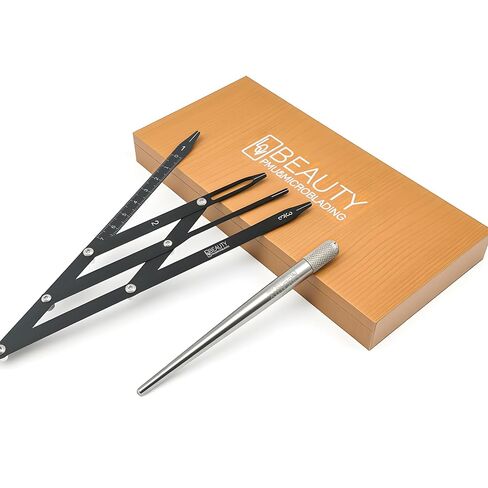 Eyebrow Ruler Brow Compass Golden Ratio Stencil Flexible Arms Microblading Tattoo Eyebrow Positioning Measurement Calipers Foldable Makeup Symmetrical Tool with Stainless Steel Microblading Pen Set in Saudi Arabia