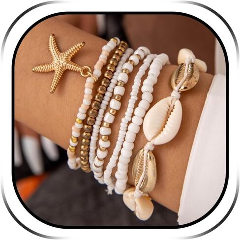 YANCHUN Shell Bracelets for Women Boho Layered Beaded Bracelets Seashell Bracelets Starfish Bracelets Summer Beach Bracelets Jewelry Accessories in Kuwait