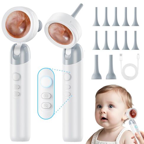 Otoscope Ear Camera with Light, 1.4" Screen 1080P HD Ear Scope, 12 Silicone Specula Tips, Photo & Video Recording, Type-C Rechargeable, Ear Cleaning Camera for Adult Kid and Pet in Kuwait