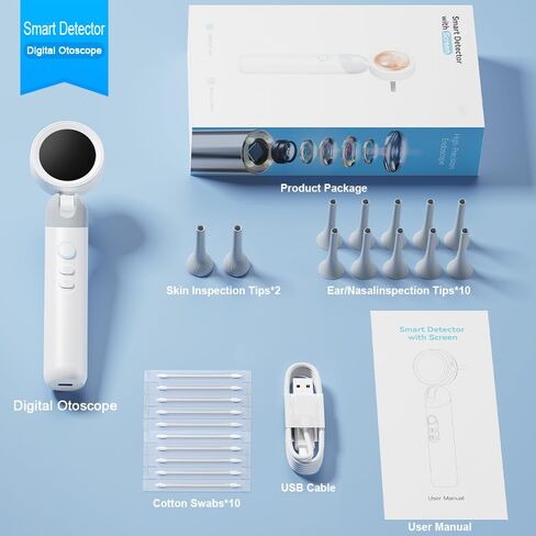 Otoscope Ear Camera with Light, 1.4" Screen 1080P HD Ear Scope, 12 Silicone Specula Tips, Photo & Video Recording, Type-C Rechargeable, Ear Cleaning Camera for Adult Kid and Pet in Kuwait