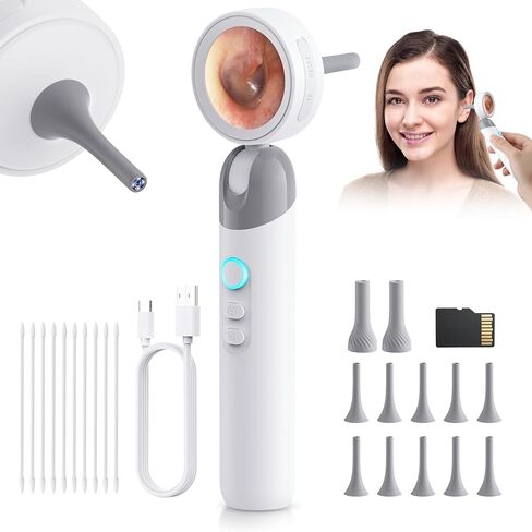 1080P HD Otoscope Ear Camera for Family, Medical Grade 1.38" Screen, Telemedicine Ready, 12 Silicone Tips and 3 Adhesive Ear Sticks, Photo/Video, Type-C Charging, Home Medical in Kuwait