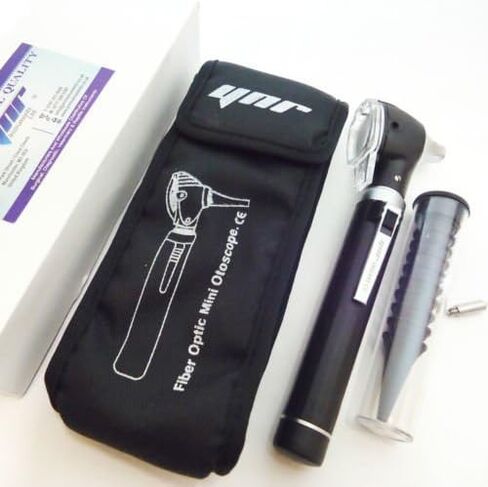 منظار الأذن من الألياف الضوئية من YNR مع تكبير خفيف 4X، مناظير الأذن الجيبية للاستخدام المهني والمنزلي - نطاق الأذن التشخيصي الطبي الصغير يتضمن 10 منظار يمكن التخلص منه ومصباح إضافي (أسود) in Kuwait