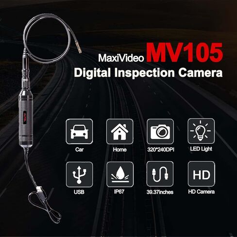 منظار التفتيش Autel MaxiVideo MV105 - مسبار نحيف للغاية 5.5 مم، مقاوم للماء IP67، يعمل مع الماسح الضوئي Autel MK808S/MS906/MK906BT/MS908/MS909/MS919/Elite/Ultra & PC، ضوء LED in Saudi Arabia