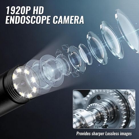 كاميرا المنظار الصناعي WORKPRO 16.4FT، منظار الثعبان شبه الصلب 1920P HD مع 8 مصابيح LED قابلة للتعديل، كاميرا فحص لنظامي التشغيل iOS وAndroid in Saudi Arabia