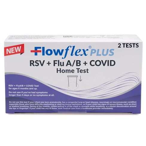 Flowflex Plus RSV + Flu A/B + COVID Home Test, 4-in-1 Home Test Kit, Rapid Results in 15 Minutes, OTC at-Home Antigen Test for Adults & Children (2 Tests) in Kuwait