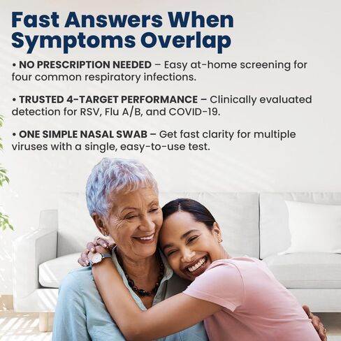 Flowflex Plus RSV + Flu A/B + COVID Home Test, 4-in-1 Home Test Kit, Rapid Results in 15 Minutes, OTC at-Home Antigen Test for Adults & Children (2 Tests) in Kuwait