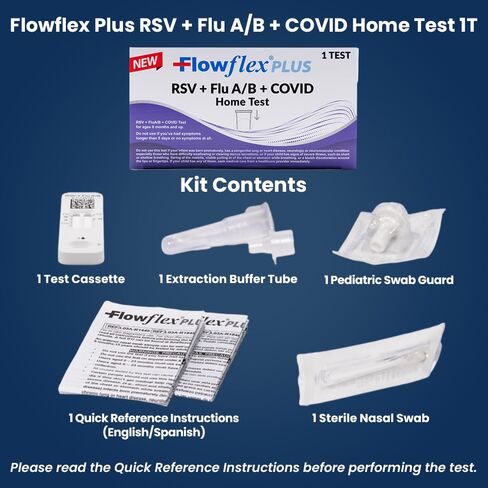 Flowflex Plus RSV + Flu A/B + COVID Home Test, 4-in-1 Home Test Kit, Rapid Results in 15 Minutes, OTC at-Home Antigen Test for Adults & Children (2 Tests) in Kuwait