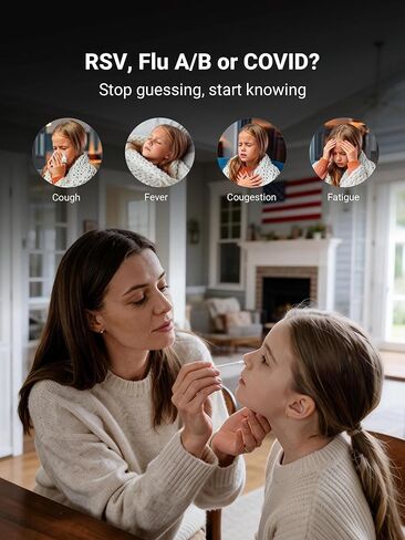 iHealth Flu A/B, COVID-19 & RSV 4-in-1 Antigen Rapid Test, Results in 15 Minutes, FDA Authorized OTC Home Test, Non-Invasive Nasal Swab, Easy to Use & No Discomfort (1 Pack, 4 Tests Total) in Kuwait