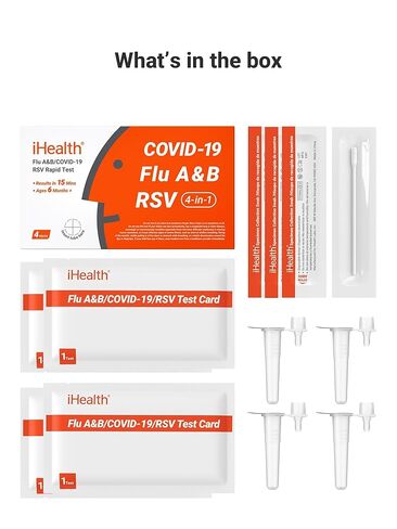 iHealth Flu A/B, COVID-19 & RSV 4-in-1 Antigen Rapid Test, Results in 15 Minutes, FDA Authorized OTC Home Test, Non-Invasive Nasal Swab, Easy to Use & No Discomfort (1 Pack, 4 Tests Total) in Kuwait