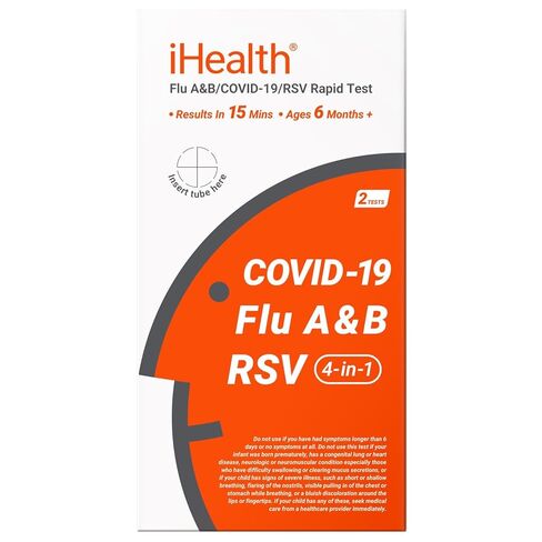 iHealth Flu A/B, COVID-19 & RSV 4-in-1 Antigen Rapid Test, Results in 15 Minutes, FDA Authorized OTC Home Test, Non-Invasive Nasal Swab, Easy to Use & No Discomfort (1 Pack, 2 Tests Total) in Kuwait
