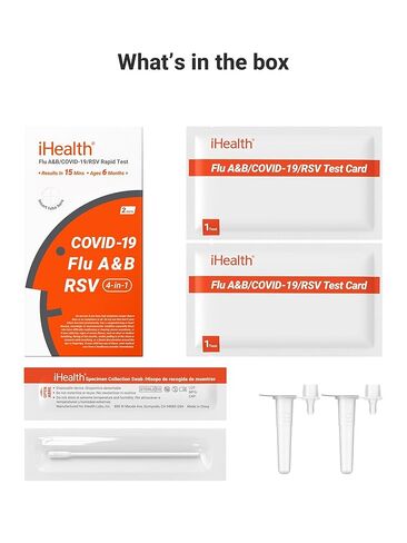 iHealth Flu A/B, COVID-19 & RSV 4-in-1 Antigen Rapid Test, Results in 15 Minutes, FDA Authorized OTC Home Test, Non-Invasive Nasal Swab, Easy to Use & No Discomfort (1 Pack, 2 Tests Total) in Kuwait