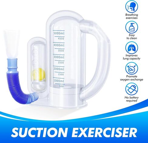 جهاز قياس التنفس التحفيزي للبالغين، جهاز تمرين التنفس للرئتين، مدرب التنفس، جهاز تمرين الرئة بمقياس التنفس - قياس حجم 5000 مل مع مؤشر معدل التدفق in Kuwait