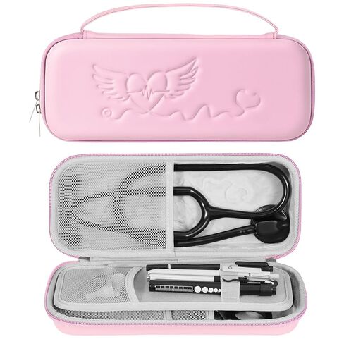 حافظة سماعة الطبيب لسماعة الطبيب 3M Littmann/ADC/Omron/MDF، حقيبة حمل واقية صلبة من مادة EVA مع جيوب شبكية وفتحات للقلم، مقبض محمول، ملحقات الرضاعة للممرضات (الحقيبة فقط)، وردي in Kuwait