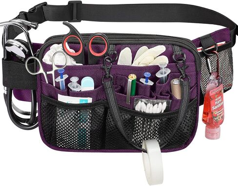 SITHON Nurse Fanny Pack with Tape Holder, Multi Compartment Medical Gear Pocket Nursing Organizer Belt Bag, Apron Hip Bag Utility Waist Pack for Stethoscopes Bandage Scissors Medical Supplies (Black) in Kuwait