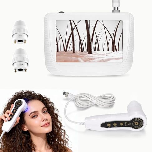 محلل شعر الجلد، ماسح ضوئي رقمي قابل لإعادة الشحن بشاشة LCD مقاس 5 بوصات لكشف فروة الرأس، كاشف احترافي لرطوبة زيت بصيلات الشعر للاستخدام في الصالونات المنزلية in Kuwait