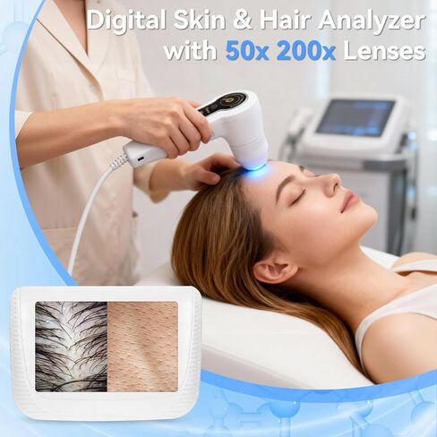محلل شعر الجلد، ماسح ضوئي رقمي قابل لإعادة الشحن بشاشة LCD مقاس 5 بوصات لكشف فروة الرأس، كاشف احترافي لرطوبة زيت بصيلات الشعر للاستخدام في الصالونات المنزلية in Kuwait