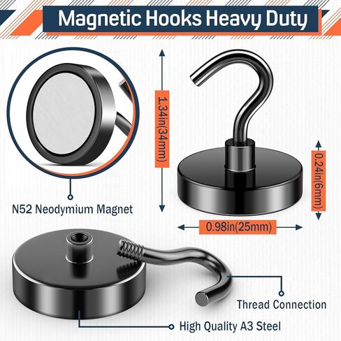 FINDMAG Magnetic Hooks Heavy Duty, 85lb+ Strong Magnetic Hooks for Cruise Cabins, Heavy Duty Magnets with Hook for Refrigerator, Black Magnet Hook for Classroom Kitchen Home 2026 Cruise Essentials in Saudi Arabia