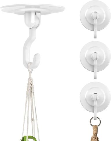 Adhesive Wall & Ceiling Decor Hooks: 4-Pack 3 lbs Heavy Duty No-Drill 360° Swivel Adjustable for Hanging Home Accents Lights Plants Wind Chimes Compatible with 3M Command Strips in Saudi Arabia