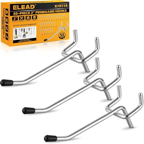 ELEAD 55-Piece 2 Inch Pegboard Hooks, Heavy Duty Peg Board Organizer Accessories, Peg Board Tool Hangers Fit for 1/4" and 1/8" Pegboard Hanging Tools Garage, Workshop, and Craft Storage in Saudi Arabia