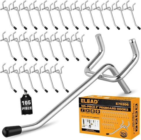 ELEAD 55-Piece 2 Inch Pegboard Hooks, Heavy Duty Peg Board Organizer Accessories, Peg Board Tool Hangers Fit for 1/4" and 1/8" Pegboard Hanging Tools Garage, Workshop, and Craft Storage in Saudi Arabia