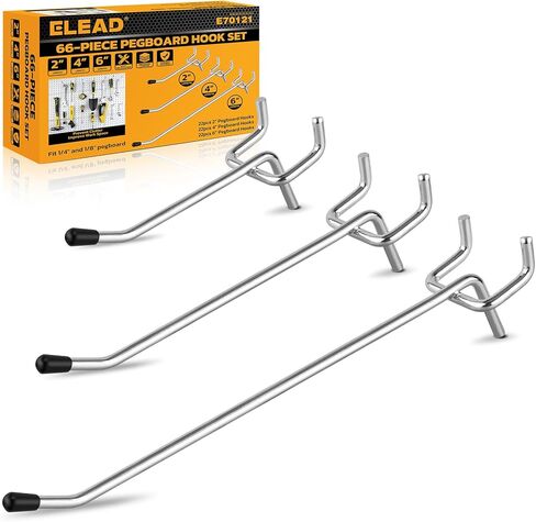 ELEAD 55-Piece 2 Inch Pegboard Hooks, Heavy Duty Peg Board Organizer Accessories, Peg Board Tool Hangers Fit for 1/4" and 1/8" Pegboard Hanging Tools Garage, Workshop, and Craft Storage in Saudi Arabia