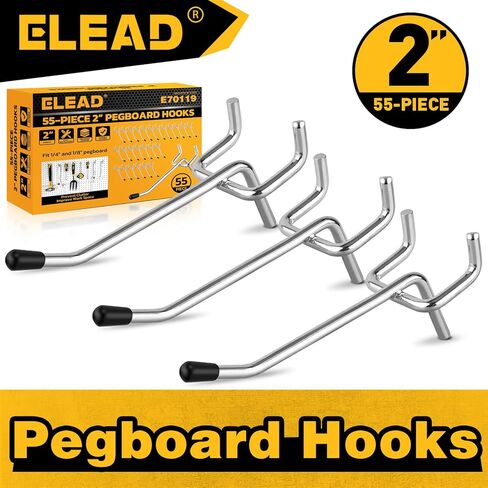 ELEAD 55-Piece 2 Inch Pegboard Hooks, Heavy Duty Peg Board Organizer Accessories, Peg Board Tool Hangers Fit for 1/4" and 1/8" Pegboard Hanging Tools Garage, Workshop, and Craft Storage in Saudi Arabia