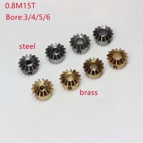 2PCS 0.8M 15T Bevel Pinion Gear 1:1 Bevel Gear 3mm 4mm 5mm 6mm 6.35mm Bore Hole 0.8 Module 15 Teeth Brass Bevel Gear M3 Screw bore Shaft (4mm Brass) in Kuwait