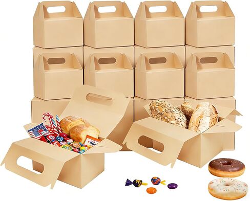 30 قطعة 6 × 3.5 × 3.5 صناديق حلوى الجملون من الورق المقوى مع مقابض كرافت براون، علب هدايا الجملون، صناديق هدايا الحفلات، صناديق حمل على شكل الحظيرة، صناديق تغليف قابلة لإعادة التدوير لملفات تعريف الارتباط الغذائية للأطفال in Kuwait