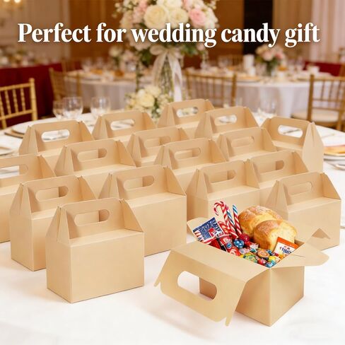 30 قطعة 6 × 3.5 × 3.5 صناديق حلوى الجملون من الورق المقوى مع مقابض كرافت براون، علب هدايا الجملون، صناديق هدايا الحفلات، صناديق حمل على شكل الحظيرة، صناديق تغليف قابلة لإعادة التدوير لملفات تعريف الارتباط الغذائية للأطفال in Kuwait