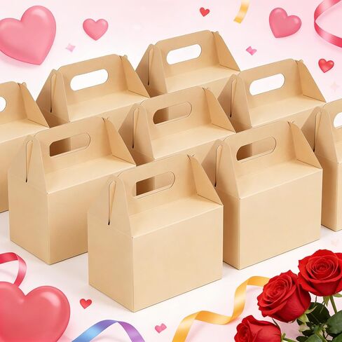 30 قطعة 6 × 3.5 × 3.5 صناديق حلوى الجملون من الورق المقوى مع مقابض كرافت براون، علب هدايا الجملون، صناديق هدايا الحفلات، صناديق حمل على شكل الحظيرة، صناديق تغليف قابلة لإعادة التدوير لملفات تعريف الارتباط الغذائية للأطفال in Kuwait