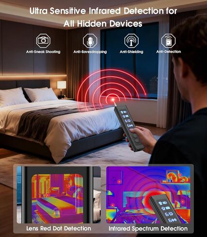 كاشفات الكاميرات المخفية ، كاشف ماسح ضوئي لاسلكي RF المحمول ، كاشف تعقب GPS ، كاشف الكاميرا 2 في 1 مع ضوء LED للحمام ، الفندق ، السفر ، 6 مستويات حساسية in Kuwait