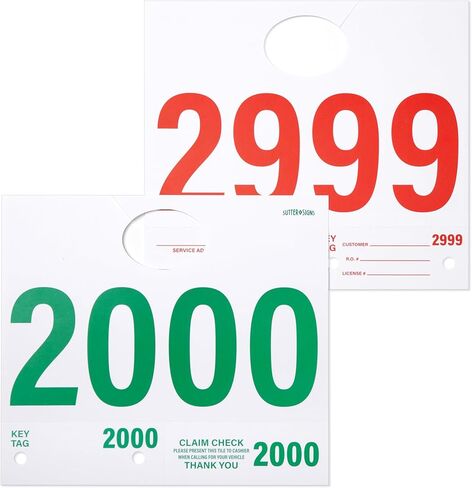 Car Service Tags 1000-1999 | Service Dispatch Numbers Auto Dealer Vehicle Repair Mirror Hang Tags with Numbered Key Tags, 1000 Ct in Kuwait