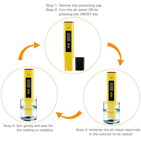 مقياس درجة الحموضة للمياه المائية المائية قلم اختبار درجة الحموضة الرقمي 0.01 حجم الجيب عالي الدقة مع نطاق قياس 0-14 درجة الحموضة للشرب المنزلي وحمام السباحة وحوض السمك (أصفر) in Kuwait