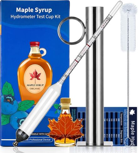 مجموعة مقياس كثافة شراب القيقب، مقياس كثافة السوائل من عصير القيقب مع كوب اختبار شراب من الفولاذ المقاوم للصدأ، أجهزة قياس كثافة السوائل من بركس لصنع عصارة القيقب، مقياس بوم وبريكس، تتضمن فرشاة وقماش لمستلزمات صنع شراب القيقب in Kuwait