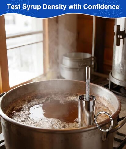 مجموعة مقياس كثافة شراب القيقب، مقياس كثافة السوائل من عصير القيقب مع كوب اختبار شراب من الفولاذ المقاوم للصدأ، أجهزة قياس كثافة السوائل من بركس لصنع عصارة القيقب، مقياس بوم وبريكس، تتضمن فرشاة وقماش لمستلزمات صنع شراب القيقب in Kuwait