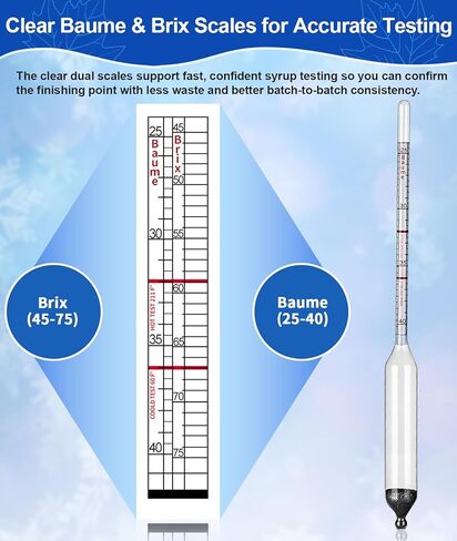 مجموعة مقياس كثافة شراب القيقب، مقياس كثافة السوائل من عصير القيقب مع كوب اختبار شراب من الفولاذ المقاوم للصدأ، أجهزة قياس كثافة السوائل من بركس لصنع عصارة القيقب، مقياس بوم وبريكس، تتضمن فرشاة وقماش لمستلزمات صنع شراب القيقب in Kuwait