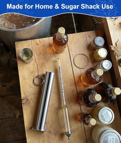 مجموعة مقياس كثافة شراب القيقب، مقياس كثافة السوائل من عصير القيقب مع كوب اختبار شراب من الفولاذ المقاوم للصدأ، أجهزة قياس كثافة السوائل من بركس لصنع عصارة القيقب، مقياس بوم وبريكس، تتضمن فرشاة وقماش لمستلزمات صنع شراب القيقب in Kuwait